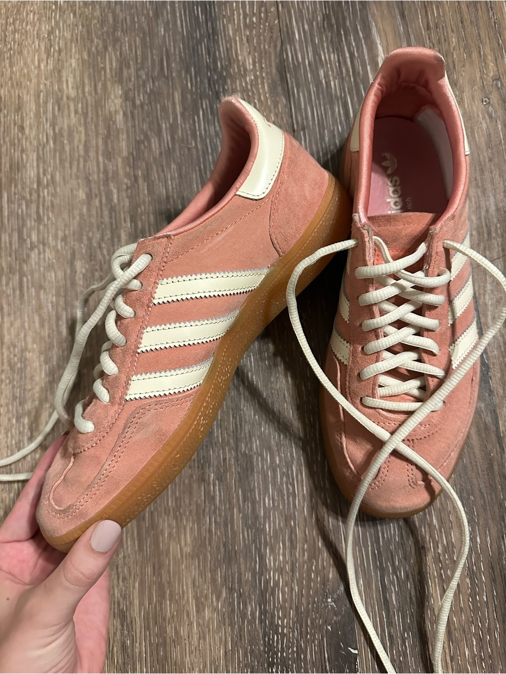adidas x sporty & rich collabPink Suede Sneakers with Cream Stripes and Gum Sole